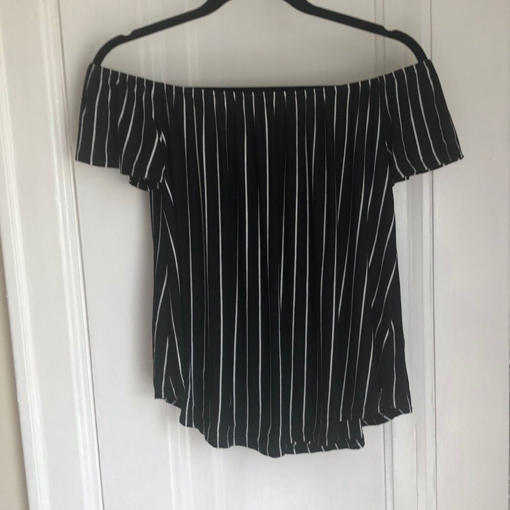Black and white stripe off shoulder top